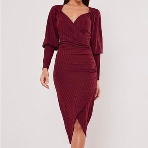 Tall ribbed wrap midi dress